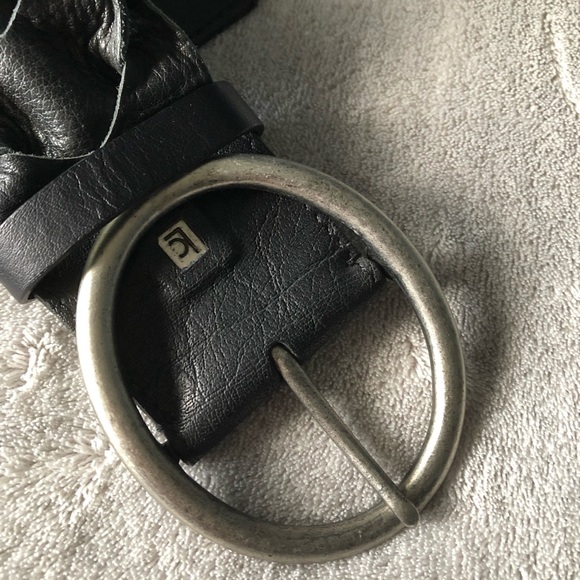 BLACK RUFFLED BELT w/BRUSHED SILVER PLATED BUCKLE SOFT PLIABLE GENUINE LEATHER M - Picture 3 of 8